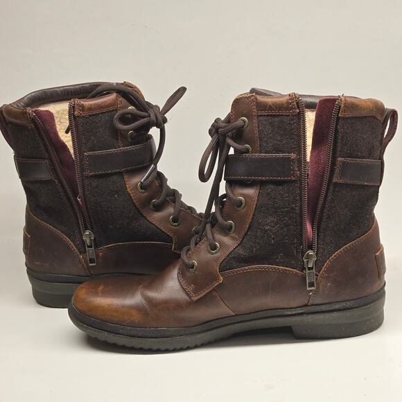 UGG Kesey Waterproof Brown Wool & Leather Shearling Lined Lace-Up Boots, Size 8 - Picture 4 of 14
